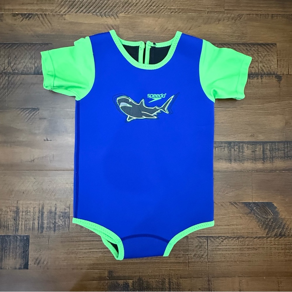 Speedo Warmer 12-24 Mos Polyester Shark Blue Green Swimsuit Blockthburn UV 50